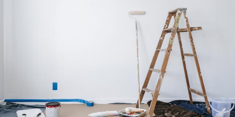 Brown Wooden Ladder Beside Painting Materials
