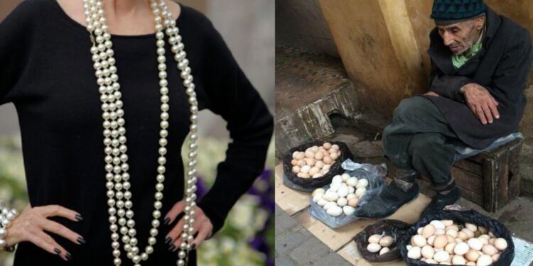 Μία πλούσια κυρία ρώτησε: «Πόσo κάνουν τα αυγά;» Ο γέρος πωλητής απάντησε: «30 λεπτά το ένα αυγό, κυρία»