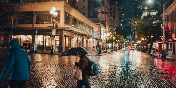 A Person with Umbrella Crossing the Street