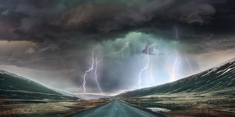highway, storm, ray