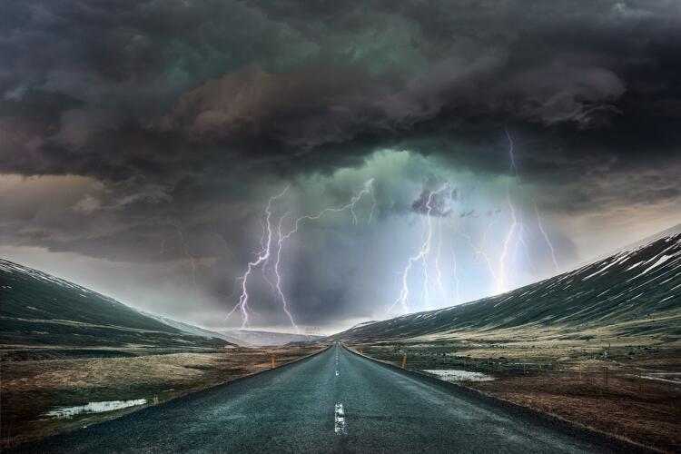 highway, storm, ray