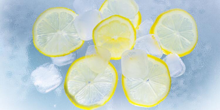 Sliced Lemon on Ice Water