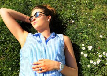 young woman, meadow, lie