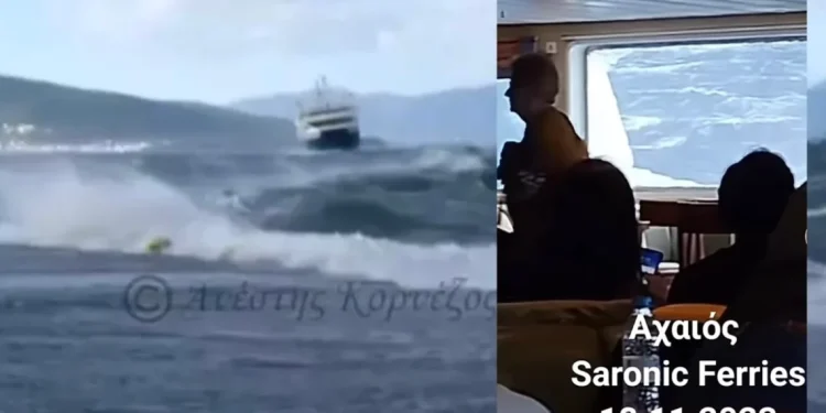Πανικóς στο δρομολόγιο για Αίγινα – Τα πελώρıα κύματα έσπασαν τζάμια του πλοίου