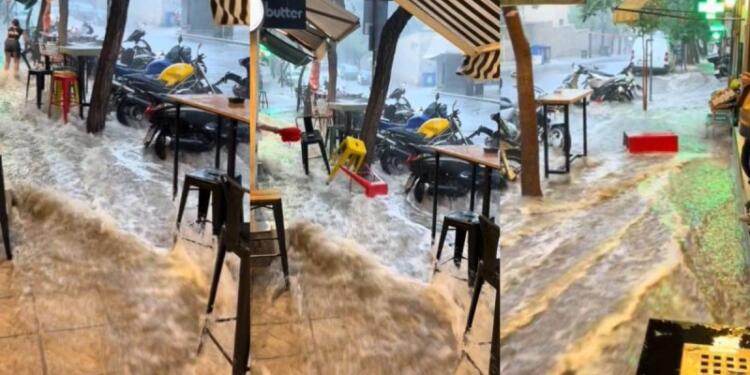 «Τσουνάμι» στο Κολωνάκι: Απίστευτες εικόνες από την καταιγίδα έξω από τον Ευαγγελισμό (video)