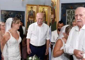 Ο Γιώργος Παπαδάκης ως νονός σε γάμο-σταθμό, αλλά η εντυπωσιακή σύζυγός του κλέβει την παράσταση από τη νύφη.