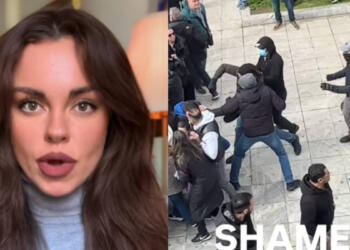 Το συγκλονιστικό βίντεο της Ευδοκίας Τσαγκλή: Κουκουλοφόροι χτυπούν βάρβαρα διαδηλωτή στο ειρηνικό συλλαλητήριο για τα Τέμπη
