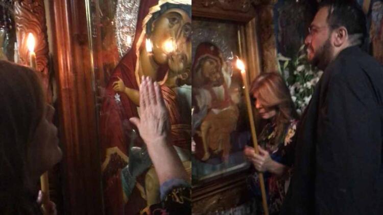 «Κλαίει, δες»: «Λύγισαν» μπροστά στην εικόνα της Παναγίας Παρηγορήτριας η Κατερίνα Στανίση και ο Φίλιππος Καμπούρης