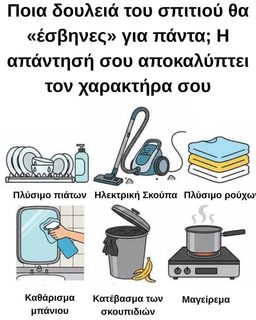 Ποια δουλειά του σπιτιού θα «έσβηνες» για πάντα; Η απάντησή σου αποκαλύπτει τον χαρακτήρα σου