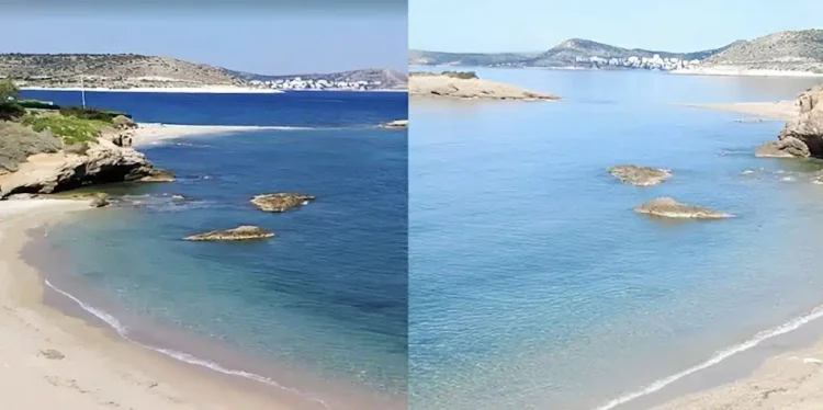Γαλαζοπράσινα, πεντακάθαρα νερά, ήσυχο τοπίο και μοναδική θέα – Η κρυφή παραλία στην Αττική, μόλις 45 λεπτά από το κέντρο της Αθήνας