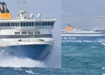 Βίντεο: Η «μάχη» του Blue Star να δέσει στη Νάξο εν μέσω ισχυρών ανέμων
