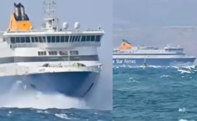 Βίντεο: Η «μάχη» του Blue Star να δέσει στη Νάξο εν μέσω ισχυρών ανέμων